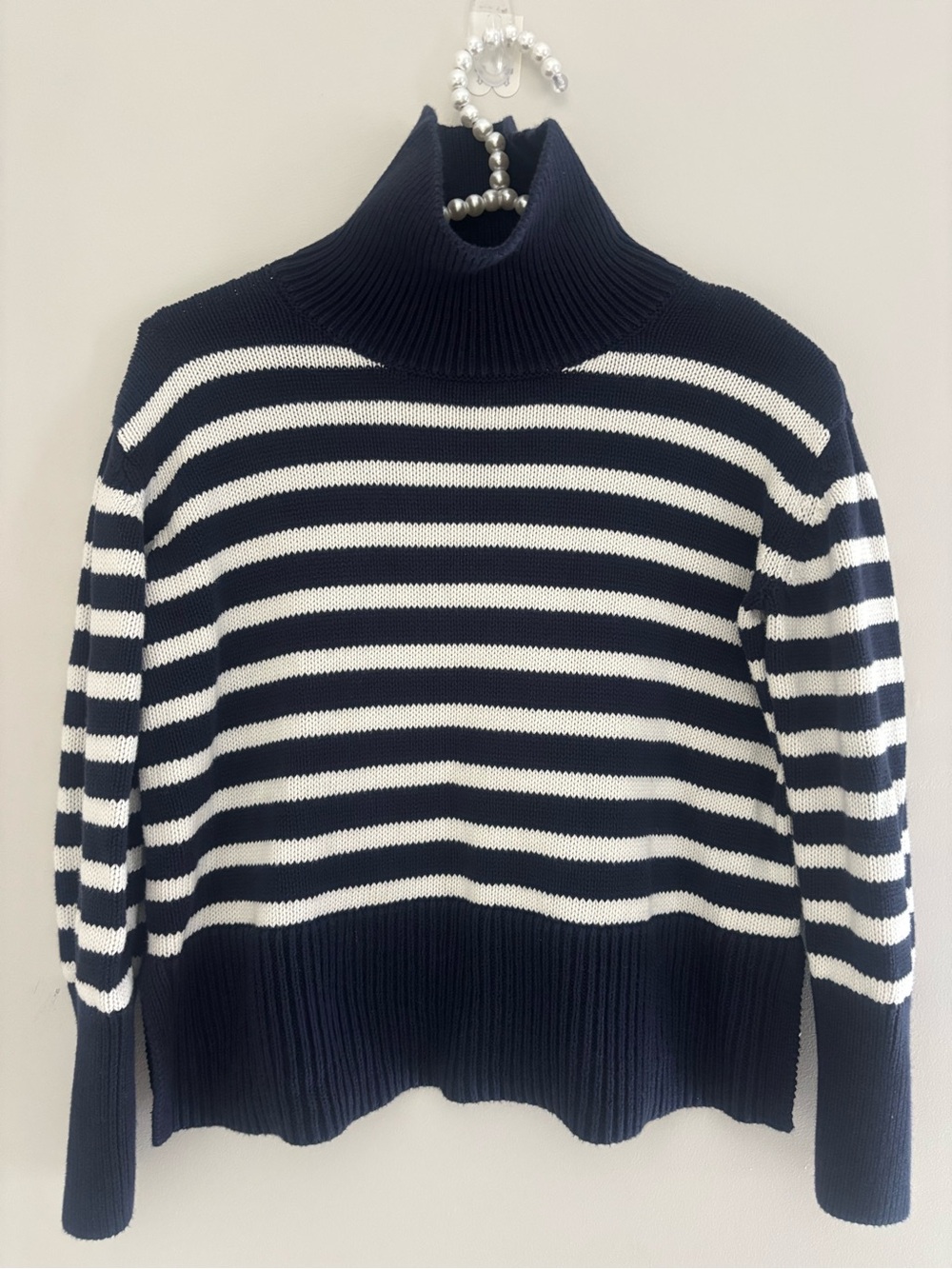 GAP Nautical Navy and White Striped Turtleneck Sweater M